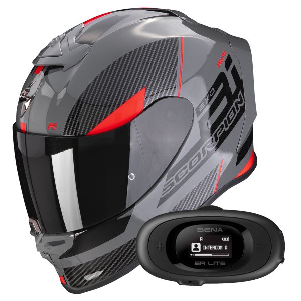 Casque Integral Scorpion Exo R1 Evo Air Final Grey Black Red + Kit bluetooth 5R Lite
