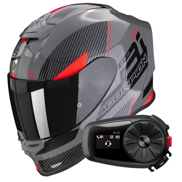 Casque Integral Scorpion Exo R1 Evo Air Final Grey Black Red + Kit Bluetooth 5S