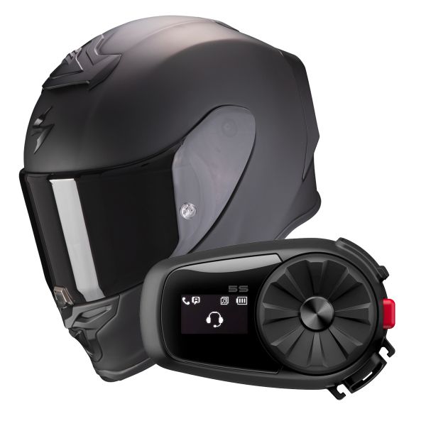 Casque Integral Scorpion Exo R1 Evo Air Solid Matt Black + Intercom Sena 5S