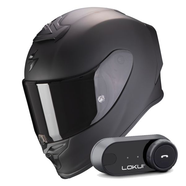 Casque Integral Scorpion Exo R1 Evo Air Solid Matt Black + Kit Bluetooth Lokui K30