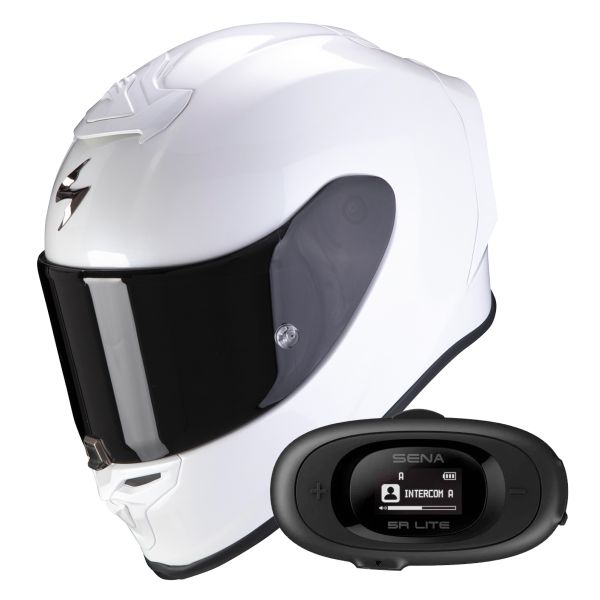 Casque Integral Scorpion Exo R1 Evo Air Solid Pearl White + Kit bluetooth 5R Lite