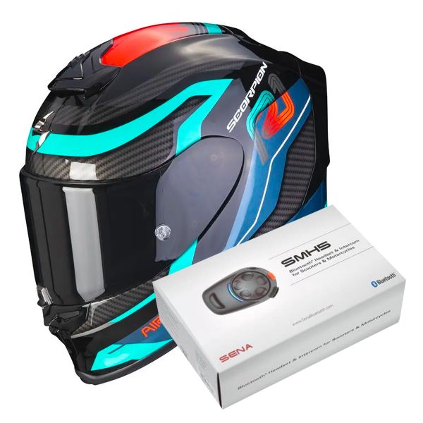 Casque Integral Scorpion Exo R1 Evo Air Vatis Black Blue Red + Intercom Sena SMH5