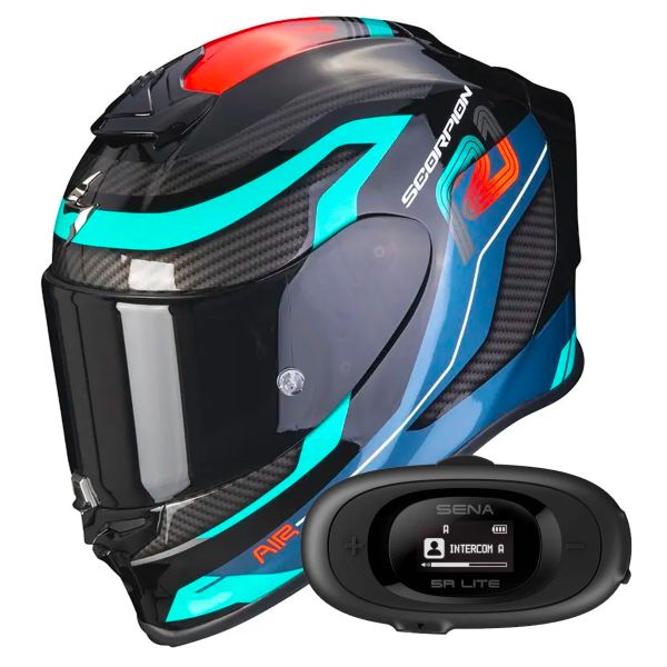 Casque Integral Scorpion Exo R1 Evo Air Vatis Black Blue Red + Kit bluetooth 5R Lite