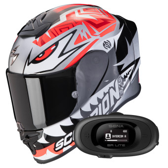 Casque Integral Scorpion Exo R1 Evo Air Zaccone Silver Black Red + Kit bluetooth 5R Lite Solo
