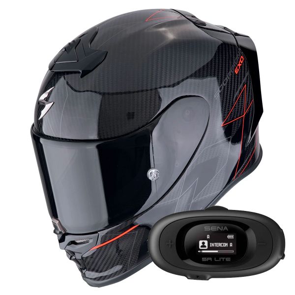 Casque Integral Scorpion Exo R1 Evo Carbon Air Cynergy Black Red + Kit bluetooth 5R Lite Solo