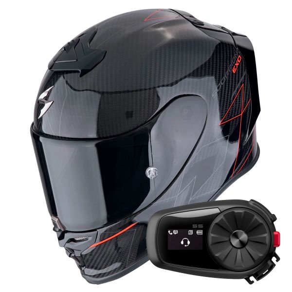 Casque Integral Scorpion Exo R1 Evo Carbon Air Cynergy Black Red + Kit Bluetooth 5S Solo Casque Integral Scorpion Exo R1 Evo Carbon Air Cynergy Black Red + Kit Bluetooth 5S Solo
