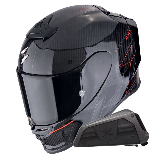 Casque Integral Scorpion Exo R1 Evo Carbon Air Cynergy Black Red + Kit bluetooth Exo-Com Link-1 Casque Integral Scorpion Exo R1 Evo Carbon Air Cynergy Black Red + Kit bluetooth Exo-Com Link-1