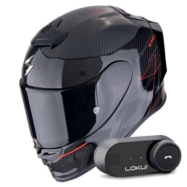 Casque Integral Scorpion Exo R1 Evo Carbon Air Cynergy Black Red + Kit Bluetooth Lokui K30 Casque Integral Scorpion Exo R1 Evo Carbon Air Cynergy Black Red + Kit Bluetooth Lokui K30