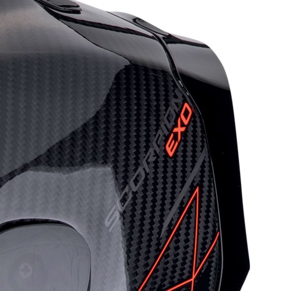 Scorpion Exo R1 Evo Carbon Air Cynergy Black Red + Kit bluetooth Exo-Com Link-1