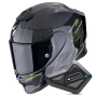 Casque Integral Scorpion Exo R1 Evo Carbon Air Cynergy Black Yellow Fluo + Kit Bluetooth BT Mini