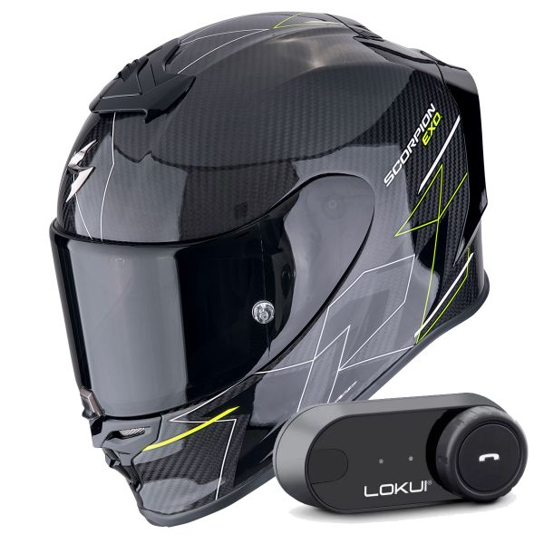 Casque Integral Scorpion Exo R1 Evo Carbon Air Cynergy Black Yellow + Kit Bluetooth Lokui K30 Casque Integral Scorpion Exo R1 Evo Carbon Air Cynergy Black Yellow + Kit Bluetooth Lokui K30
