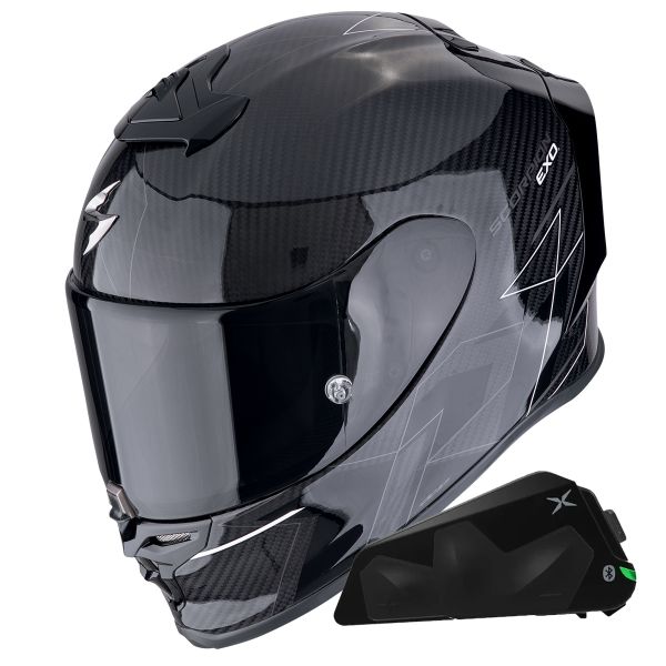 Casque Integral Scorpion Exo R1 Evo Carbon Air Cynergy White + Kit bluetooth Exo-Com Link-1C