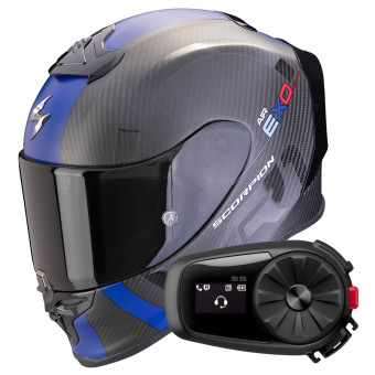 Casque Integral Scorpion Exo R1 Evo Carbon Air MG Matt Black Blue + Kit Bluetooth 5S Solo