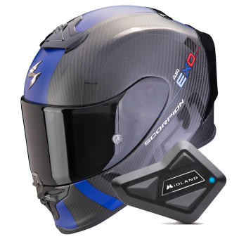 Casque Integral Scorpion Exo R1 Evo Carbon Air MG Matt Black Blue + Kit Bluetooth BT Mini