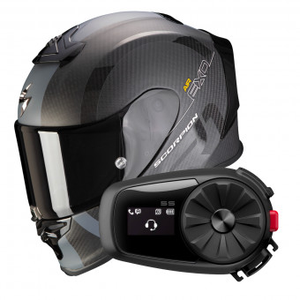 Casque Integral Scorpion Exo R1 Evo Carbon Air MG Matt Black Dark Silver + Intercom Sena 5S