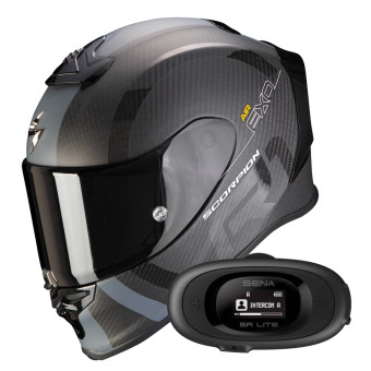 Casque Integral Scorpion Exo R1 Evo Carbon Air MG Matt Black Dark Silver + Kit bluetooth 5R Lite