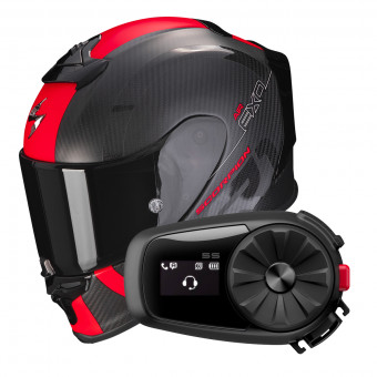 Casque Integral Scorpion Exo R1 Evo Carbon Air MG Matt Black Red + Intercom Sena 5S