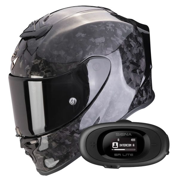 Casque Integral Scorpion Exo R1 Evo Carbon Air Onyx Black + Kit bluetooth 5R Lite Solo