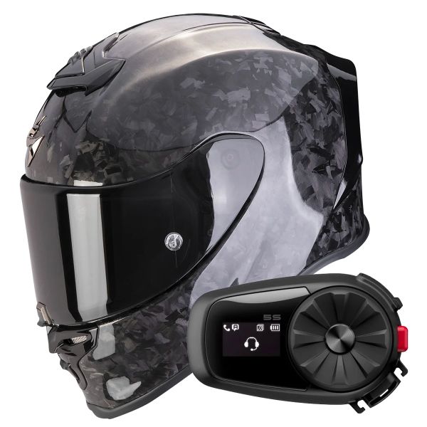 Casque Integral Scorpion Exo R1 Evo Carbon Air Onyx Black + Kit Bluetooth 5S Solo Casque Integral Scorpion Exo R1 Evo Carbon Air Onyx Black + Kit Bluetooth 5S Solo