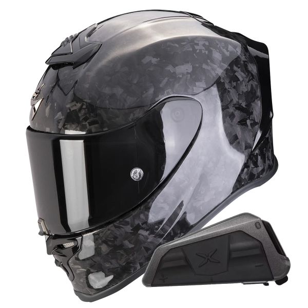 Casque Integral Scorpion Exo R1 Evo Carbon Air Onyx Black + Kit bluetooth Exo-Com Link-1