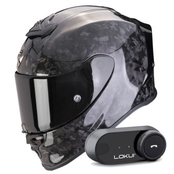 Casque Integral Scorpion Exo R1 Evo Carbon Air Onyx Black + Kit Bluetooth Lokui K30
