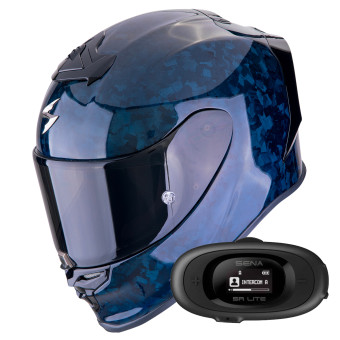 Casque Integral Scorpion Exo R1 Evo Carbon Air Onyx Blue + Kit bluetooth 5R Lite Solo