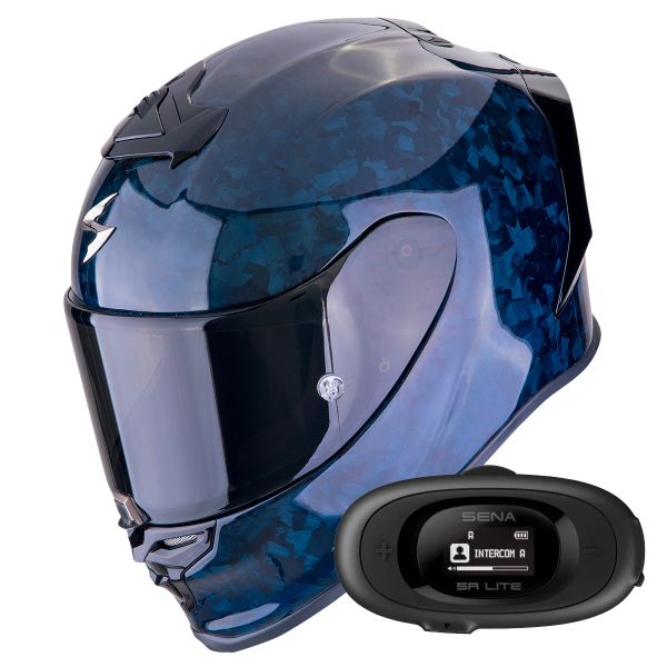Casque Integral Scorpion Exo R1 Evo Carbon Air Onyx Blue + Kit bluetooth 5R Lite Solo Casque Integral Scorpion Exo R1 Evo Carbon Air Onyx Blue + Kit bluetooth 5R Lite Solo