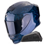 Casque Integral Scorpion Exo R1 Evo Carbon Air Onyx Blue + Kit bluetooth Exo-Com Link-1