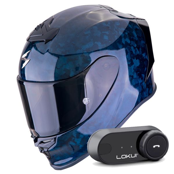 Casque Integral Scorpion Exo R1 Evo Carbon Air Onyx Blue + Kit Bluetooth Lokui K30 Casque Integral Scorpion Exo R1 Evo Carbon Air Onyx Blue + Kit Bluetooth Lokui K30