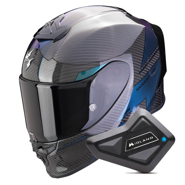 Casque Integral Scorpion Exo R1 Evo Carbon Air Rally Black Chameleon + Kit Bluetooth BT Mini