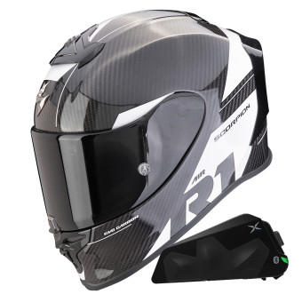 Casque Integral Scorpion Exo R1 Evo Carbon Air Rally Black White + Kit bluetooth Exo-Com Link-1C