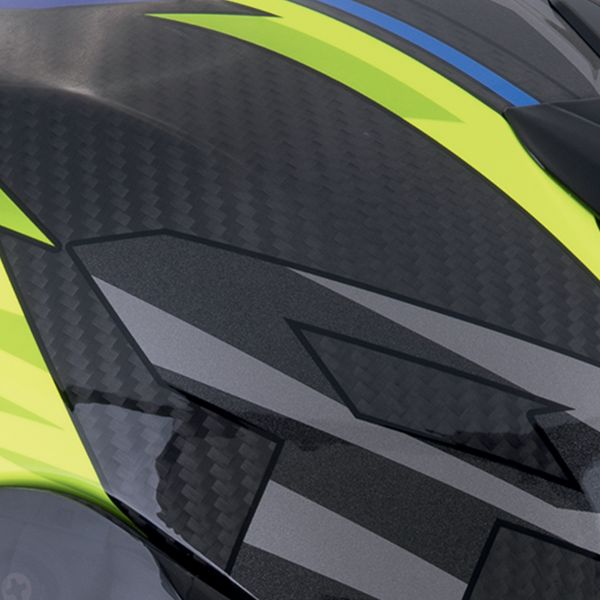 Scorpion Exo R1 Evo Carbon Air Runner Blue Yellow + Kit bluetooth Exo-Com Link-1