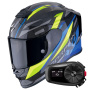 Casque Integral Scorpion Exo R1 Evo Carbon Air Runner Black Blue Yellow + Kit Bluetooth 5S Solo