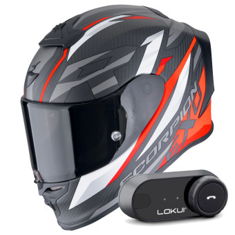 Casque Integral Scorpion Exo R1 Evo Carbon Air Runner Matt Black Red + Kit Bluetooth Lokui K30 Casque Integral Scorpion Exo R1 Evo Carbon Air Runner Matt Black Red + Kit Bluetooth Lokui K30