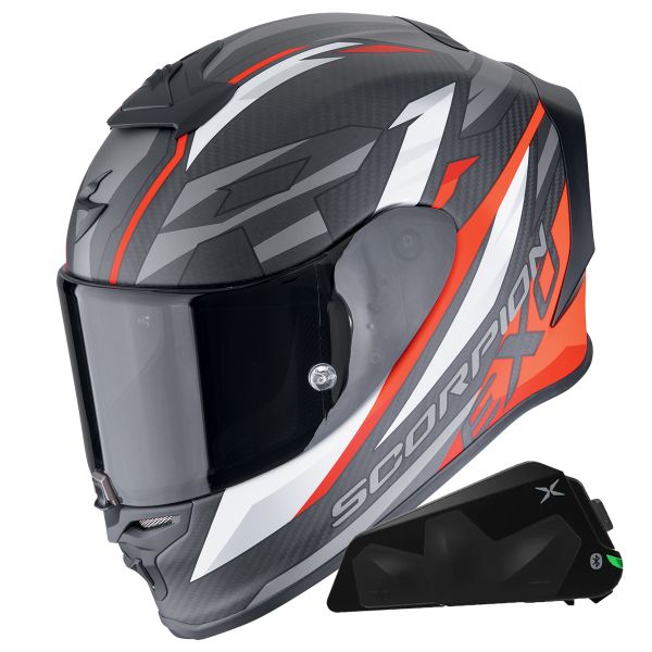 Casque Integral Scorpion Exo R1 Evo Carbon Air Runner Matt Red + Kit bluetooth Exo-Com Link-1C