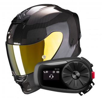 Casque Integral Scorpion Exo R1 Evo Carbon Air Solid Black + Intercom Sena 5S