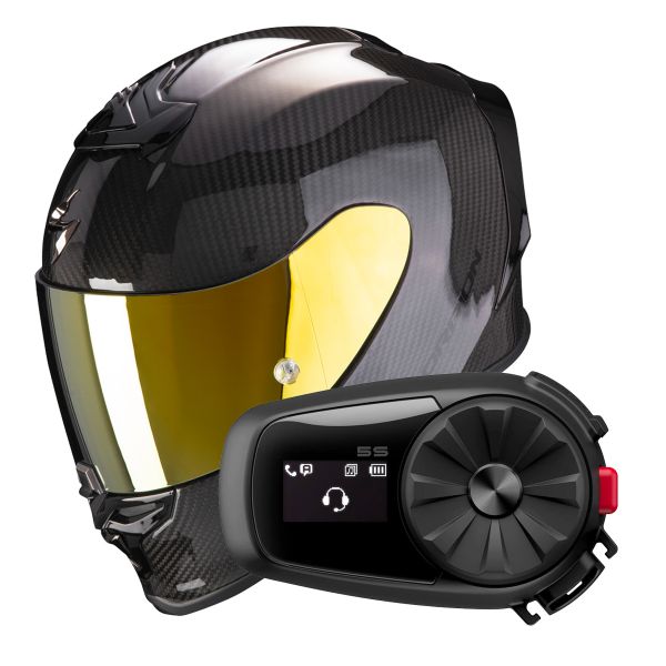 Casque Integral Scorpion Exo R1 Evo Carbon Air Solid Black + Intercom Sena 5S Casque Integral Scorpion Exo R1 Evo Carbon Air Solid Black + Intercom Sena 5S