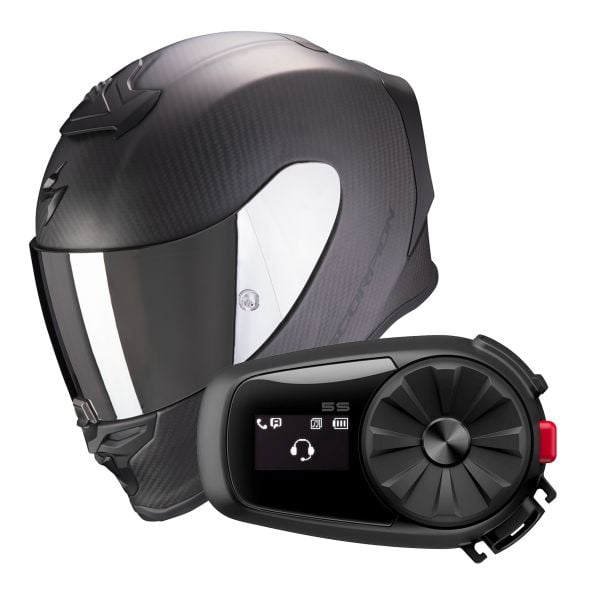 Casque Integral Scorpion Exo R1 Evo Carbon Air Solid Matt Black + Intercom Sena 5S