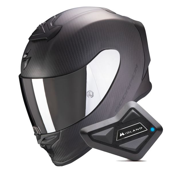 Casque Integral Scorpion Exo R1 Evo Carbon Air Solid Matt Black + Kit Bluetooth BT Mini