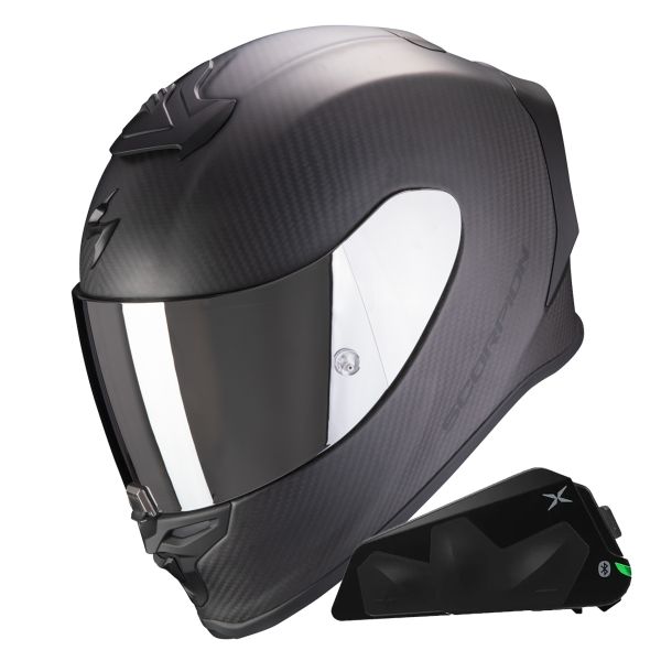 Casque Integral Scorpion Exo R1 Evo Carbon Air Solid Matt Black + Kit bluetooth Exo-Com Link-1C