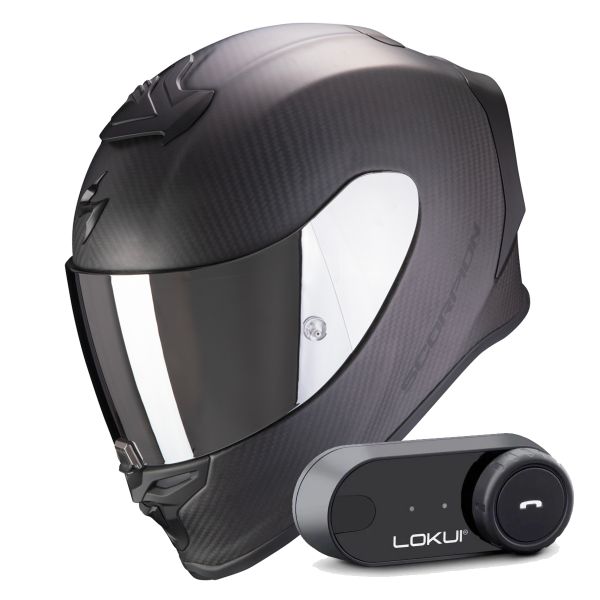 Casque Integral Scorpion Exo R1 Evo Carbon Air Solid Matt Black + Kit Bluetooth Lokui K30