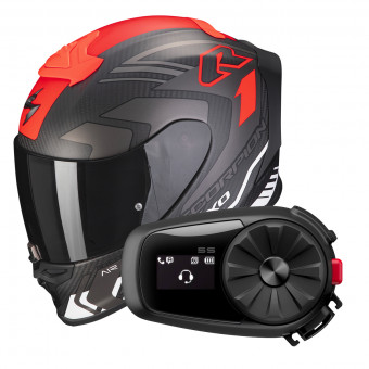 Casque Integral Scorpion Exo R1 Evo Carbon Air Supra Matt Black Silver White + Intercom Sena 5S