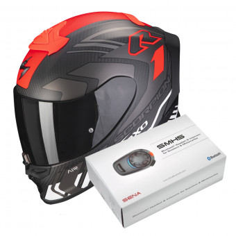 Casque Integral Scorpion Exo R1 Evo Carbon Air Supra Matt Black Silver White + Intercom Sena SMH5
