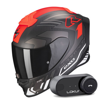 Casque Integral Scorpion Exo R1 Evo Carbon Air Supra Matt Black Silver White + Kit Bluetooth Loku