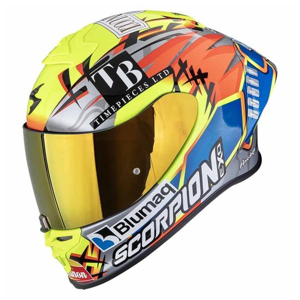 Casque Integral Scorpion Exo R1 Evo II Air Aron Misano Silver Neon Yellow Blue