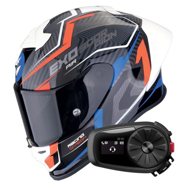 Casque Integral Scorpion Exo R1 Evo II Air Coup Black Red Blue + Kit Bluetooth 5S Solo