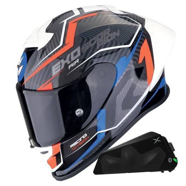 Casque Integral Scorpion Exo R1 Evo II Air Coup Black Red Blue + Kit bluetooth Exo-Com Link-1C