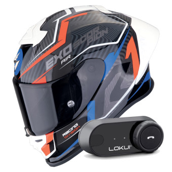 Casque Integral Scorpion Exo R1 Evo II Air Coup Black Red Blue + Kit Bluetooth Lokui K30 Casque Integral Scorpion Exo R1 Evo II Air Coup Black Red Blue + Kit Bluetooth Lokui K30