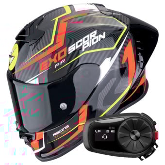 Casque Integral Scorpion Exo R1 Evo II Air Coup Black Red Yellow Fluo + Kit Bluetooth 5S Solo