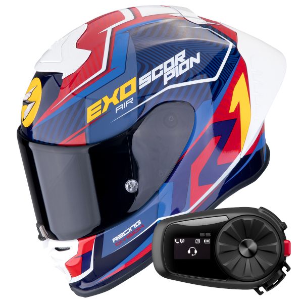 Casque Integral Scorpion Exo R1 Evo II Air Coup Black Red Yellow + Kit Bluetooth 5S Solo